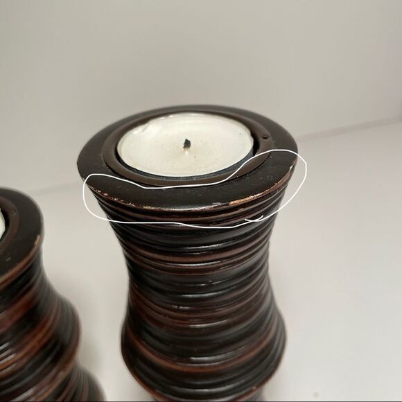 Multi-Wood Toned Three Piece Candle Holder Set - Picture 6 of 7